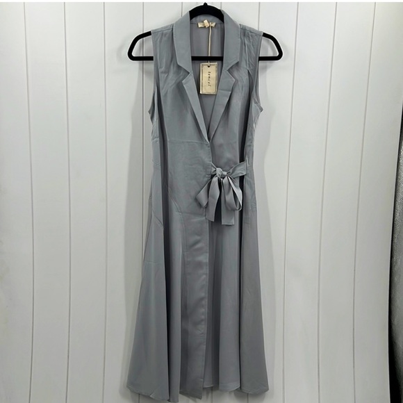 152. Midi Dress Tencel Faux Wrap W/Tie Sleeveless Blue Gray NEW - Picture 9 of 9